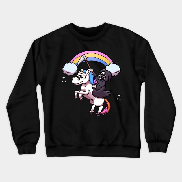 Grim Reaper Riding Unicorn Rainbow Edition Crewneck Sweatshirt by TheMaskedTooner